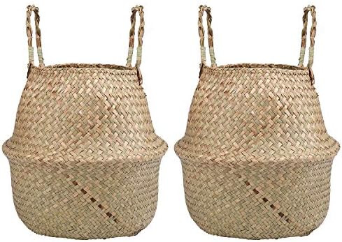 Yesland 2 Pack Woven Seagrass Plant Basket with Handles, Ideal for Storage Plant Pot Basket, Laun... | Amazon (US)