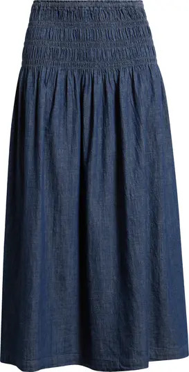 Madewell Smocked Waist Denim Midi Skirt | Nordstrom | Nordstrom