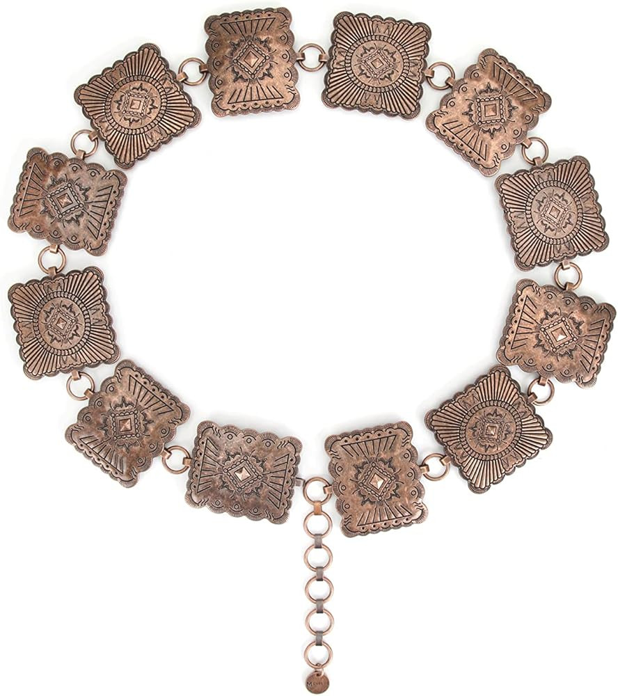 Women's Bronze Antique Silver Square Buckle Chain Belt Adjustable Metal Belt | Amazon (US)