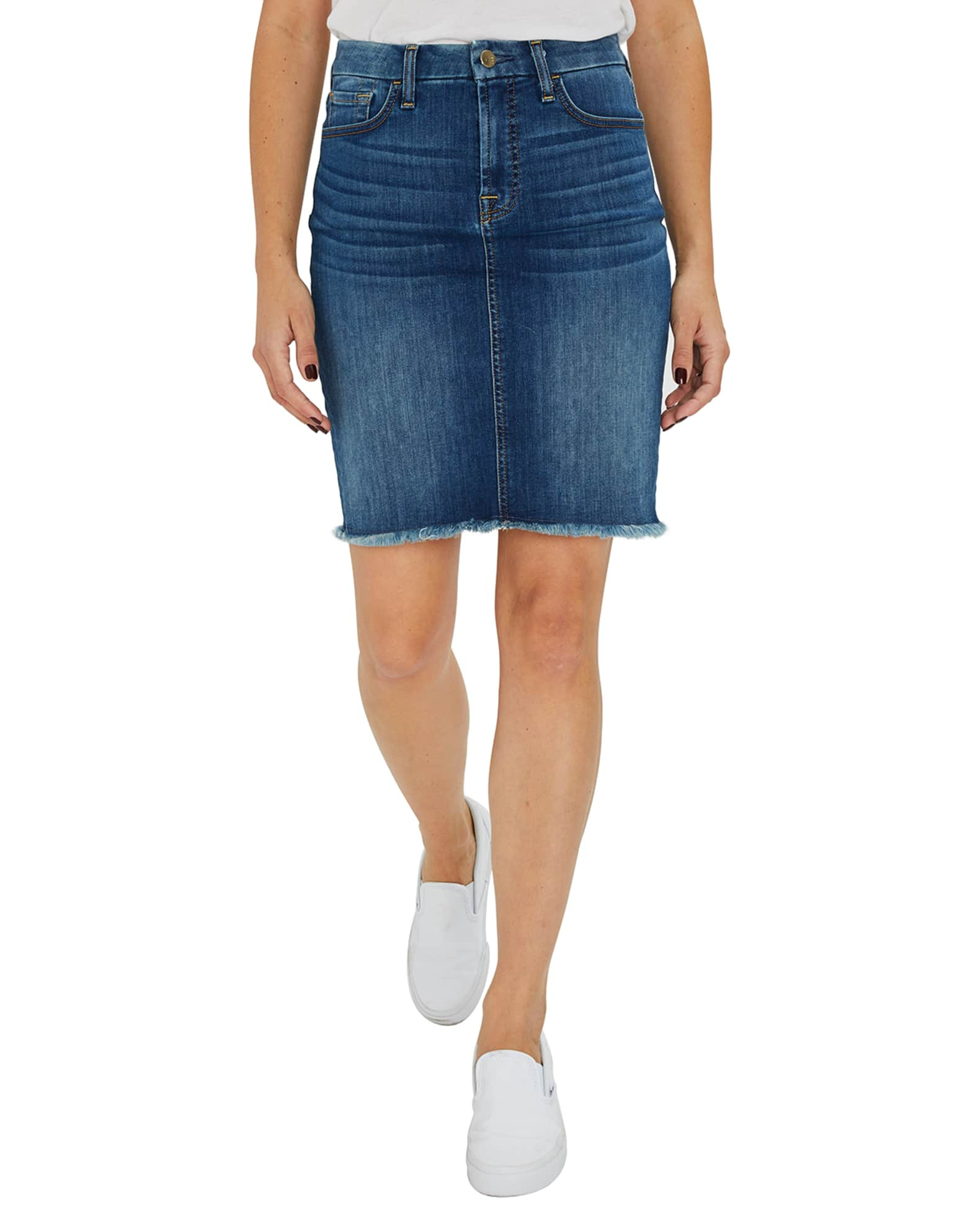 Jen7 Frayed Hem Denim Pencil Skirt | Neiman Marcus
