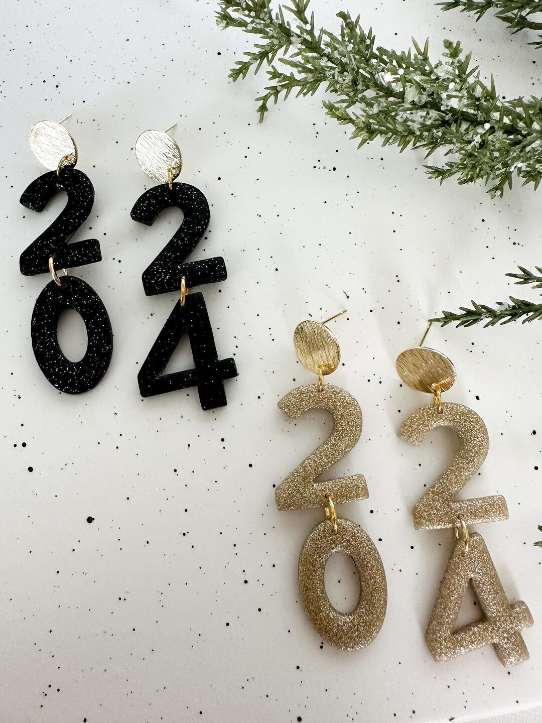 New Years Eve Earrings, Gold New Years Earrings, Black New Years Earrings, 2024 Earrings, 2024 Nu... | Etsy (US)