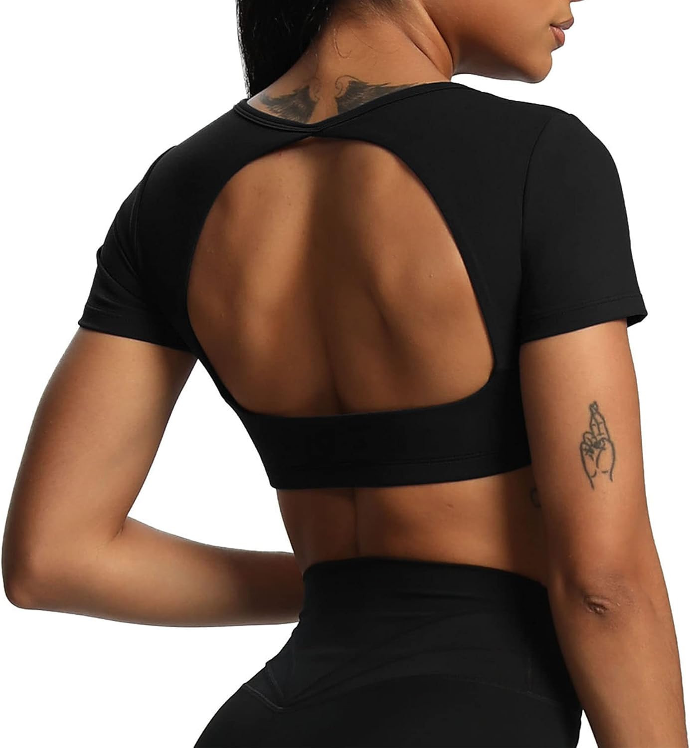 Aoxjox Short Sleeve Crop Tops for Women Clarissa Hollow Back Workout Crop T Shirt Top | Amazon (US)