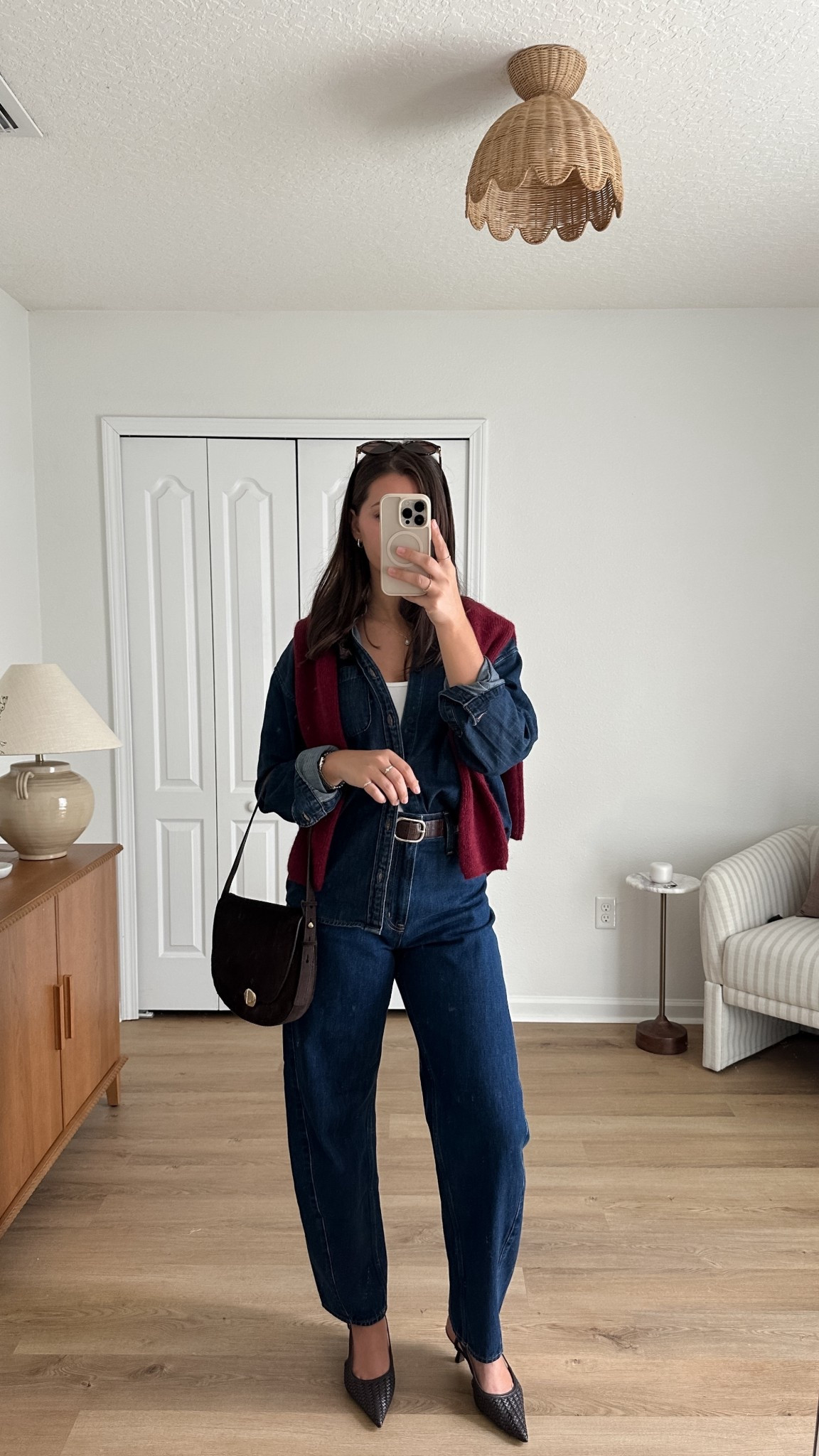 Fall dinner outfit 🤍 wearing 2/26 jeans, small men’s button down, xs cardigan, xs tank. Shoes are older - similar linked 

#LTKSeasonal #LTKStyleTip