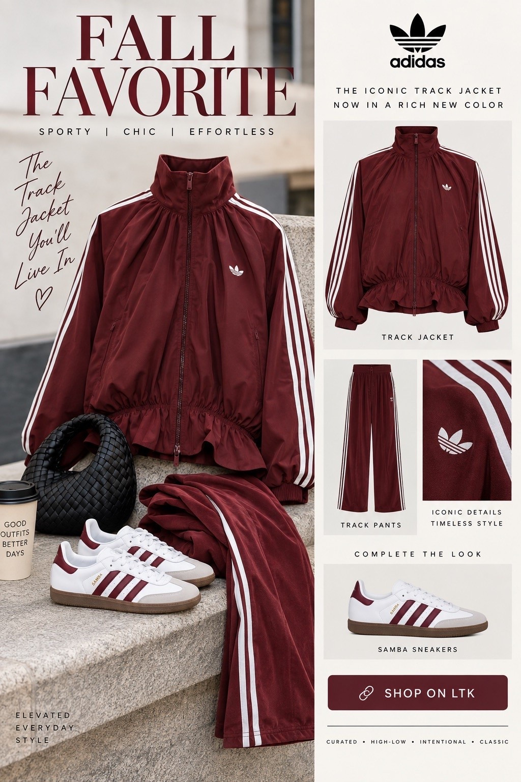 Burgundy is having a moment 🤎🍷 This adidas track set is the perfect mix of sporty + chic for fall. An easy matching set that looks put together without trying too hard. Linking similar finds of the full look.

#LTKootd #LTKTravel