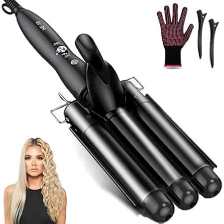 3 Barrel Curling Iron Hair Crimper , TOP4EVER 25mm（1 inch ）Professional Hair Curling Wand with Two T | Amazon (US)