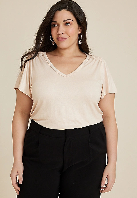 Plus Size 24/7 Waverly Shimmer Flutter Sleeve Tee | Maurices