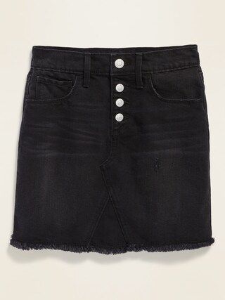 High-Waisted Button-Fly Frayed-Hem Black Jean Skirt for Girls | Old Navy (US)