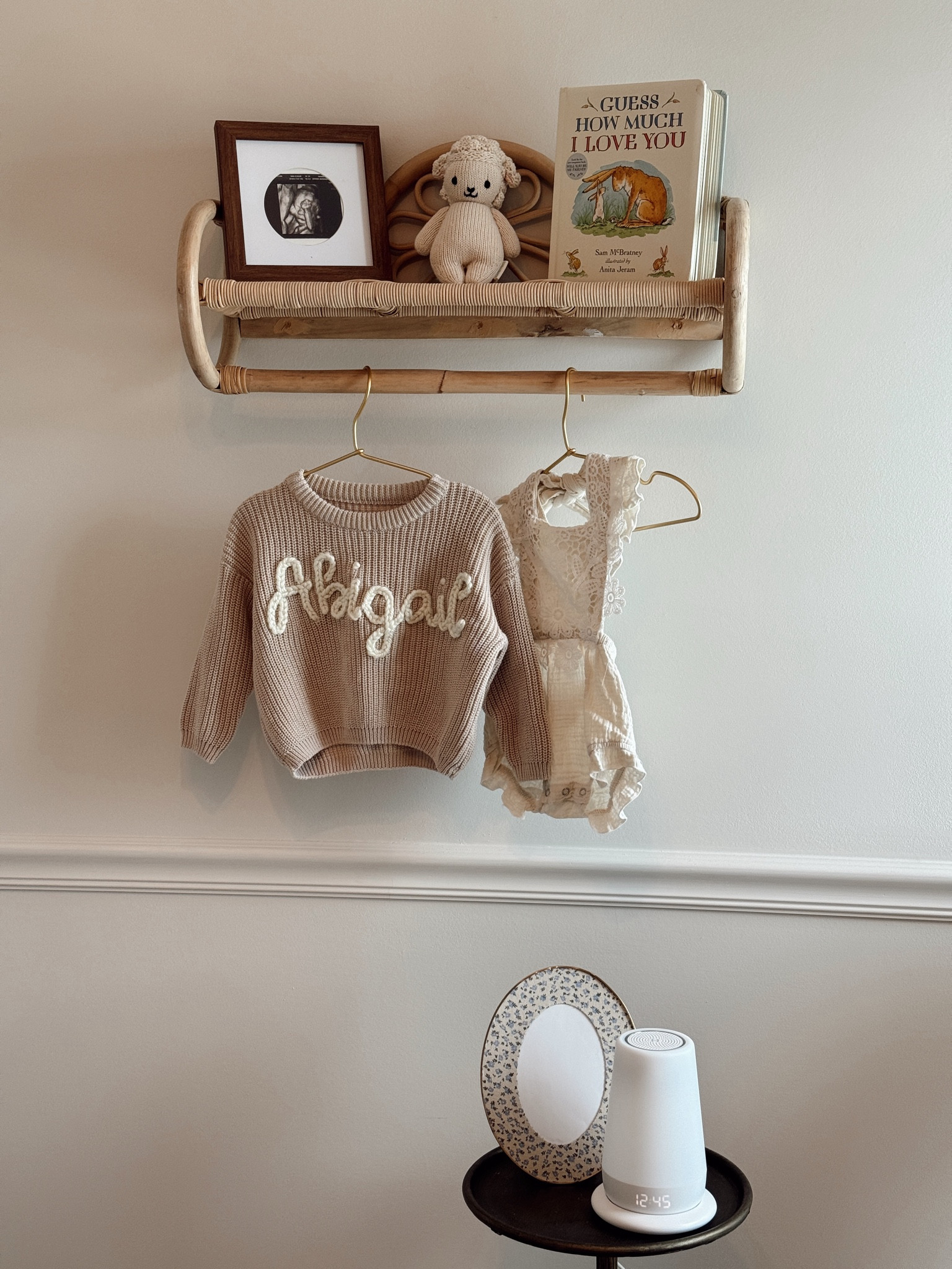 Nursery shelf & side table details! 