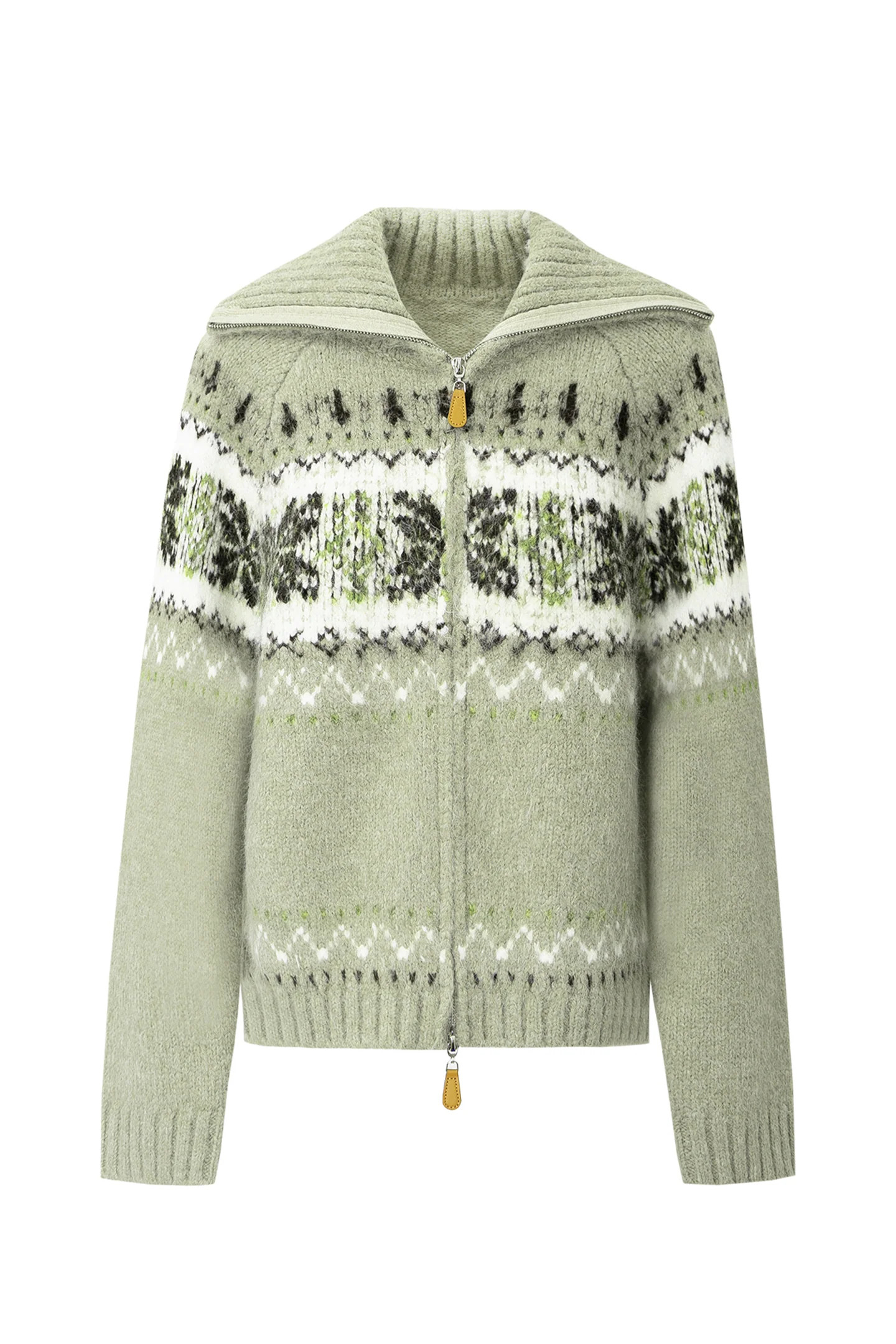 SELFWHO Wool Blend Fair Isle Collar Cardigan | SELFWHO