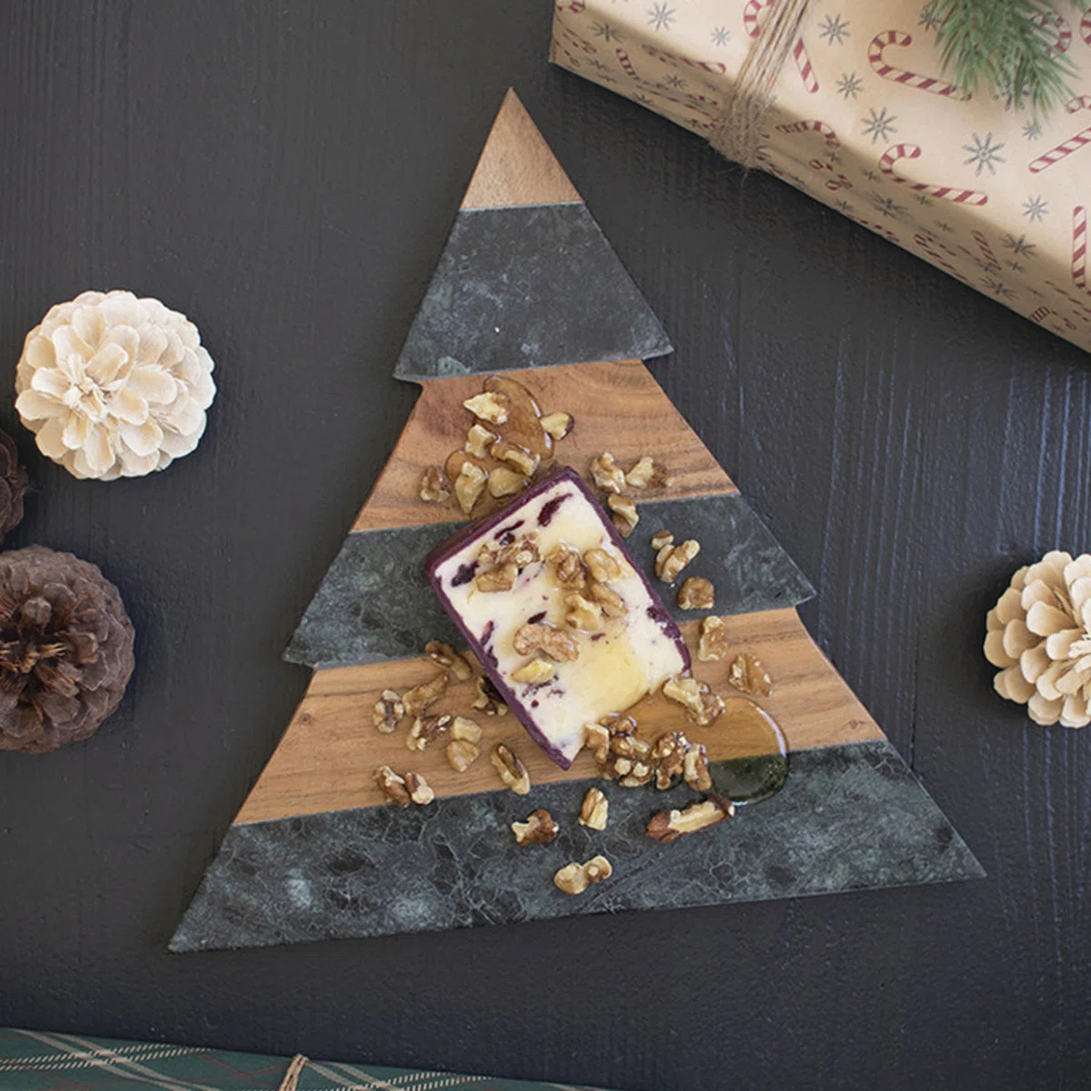 GREEN MARBLE AND ACACIA WOOD CHRISTMAS TREE CUTTING BOARD | Wayfair North America