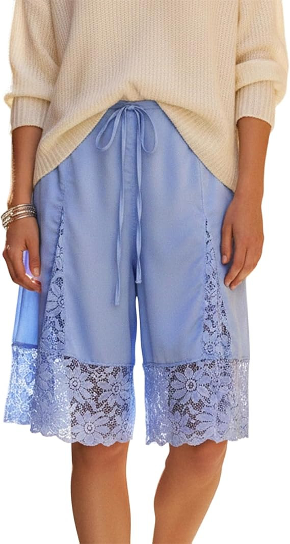 Women Y2k Lace Satin Shorts Casual Elastic Waist Lace Patchwork Loose Fit Lounge Shorts Summer Cu... | Amazon (US)