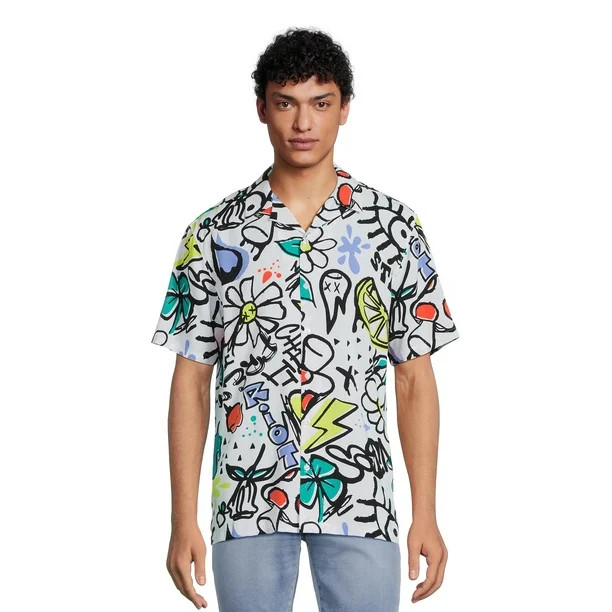 No Boundaries Men's & Big Men's Button-Down Rayon Shirt, Sizes XS-5XL | Walmart (US)