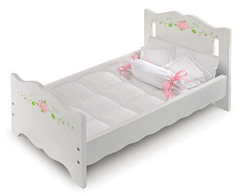 Badger Basket Doll Bed with Bedding for 18 to 20-Inch Dolls – Elegant White and Pink Rose Design for Imaginative Play | Amazon (US)