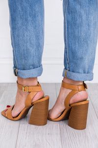 Teagan Tan Wooden Block Heels | The Pink Lily Boutique