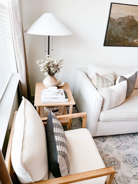 Living room decor | Neutral living room | Transitional Design | Side chair | Sofa | Vintage rug | Decorative pillow | Floor Lamp | Moody Art | Organic Modern | Easter

#LTKhome #LTKFind #LTKunder100