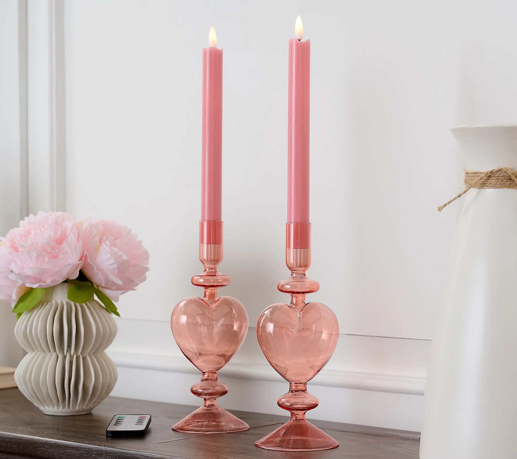 Home Reflections S/2 Flameless Glass Heart Tapers | QVC