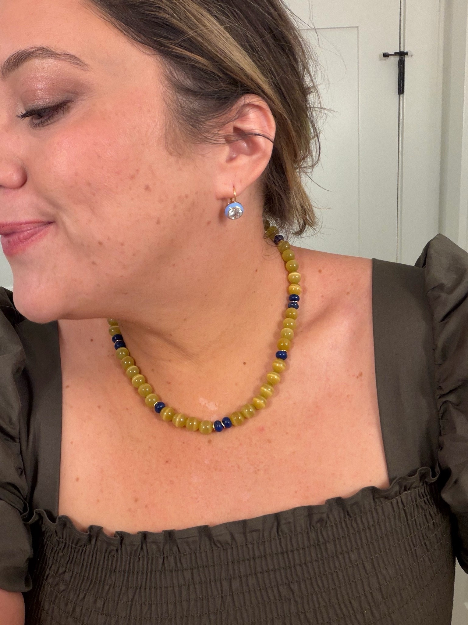 Love this shop on @Etsy   I have this beaded jasper necklace and a cute statement charm necklace too. And of course love the Hart bezel earrings.