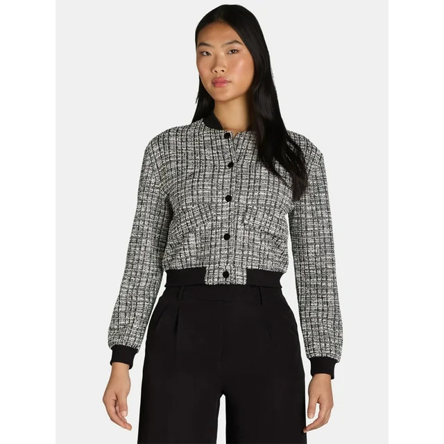 Madden NYC Juniors and Juniors Plus Boucle Bomber Jacket, Sizes XXS-4X | Walmart (US)