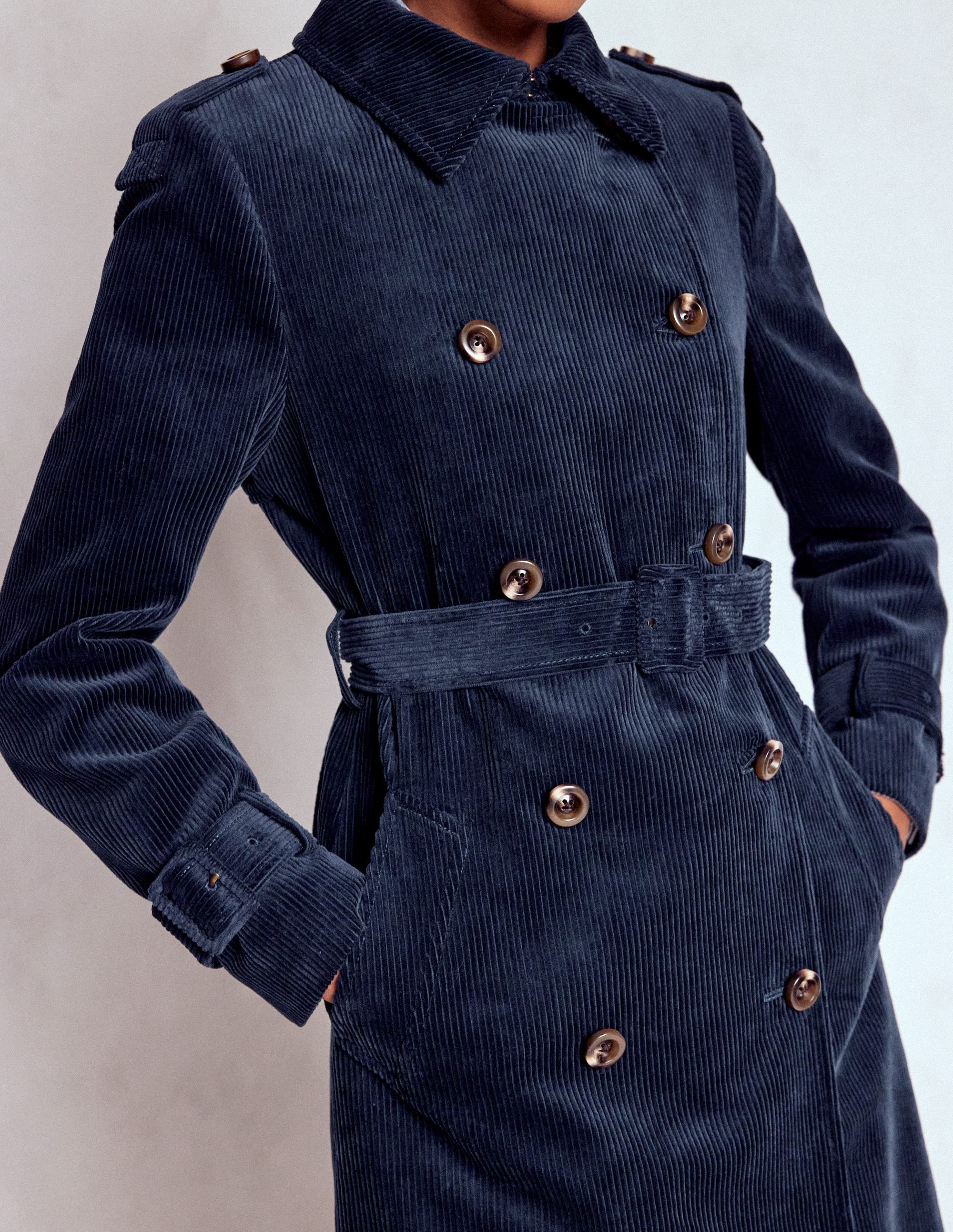 Cheltenham Cord Trench Coat-Navy | Boden (US)