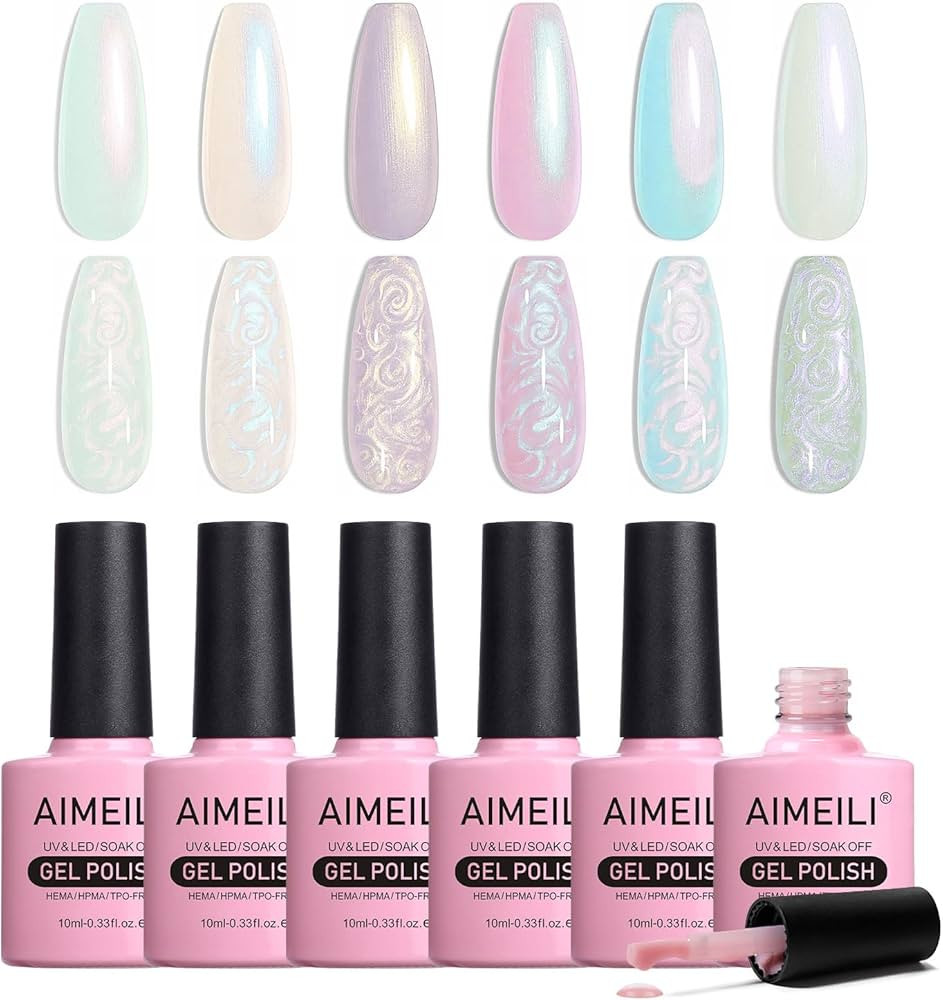 AIMEILI Hema Free Pearl Gel Nail Polish, Shimmer Mermaid Nail Gel Soak Off U V Gel Polish Set Of ... | Amazon (US)
