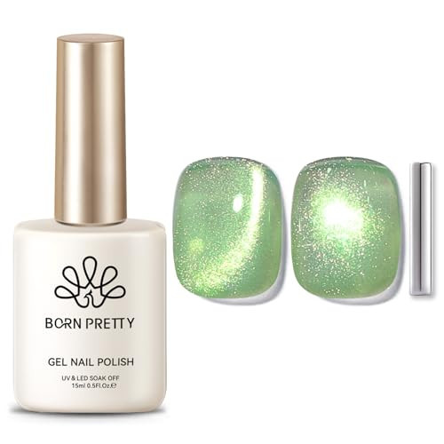 BORN PRETTY Green Cat Magnetic Eye Gel Nail Polish Shimmer Glitter Holographic Aurora Green Magnetic Gel Polish Nail Art Manicure DIY at Home 15ML | Amazon (US)