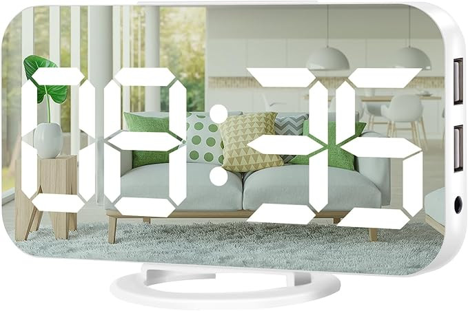 Digital Alarm Clock,Large Display LED And Mirror Desk Clock With Dual USB Charger Ports, 3 Levels... | Amazon (US)