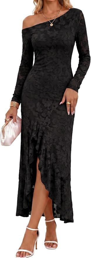 Wenrine Women Long Sleeve Maxi Dress Fall Off Shoulder Cocktail Party Dress | Off the Shoulder, L... | Amazon (US)