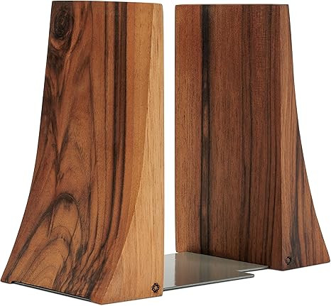 TILISMA Bookends, Walnut Wood with Metal Base - 2 Handmade Book Holders for Heavy Books - Decorat... | Amazon (US)