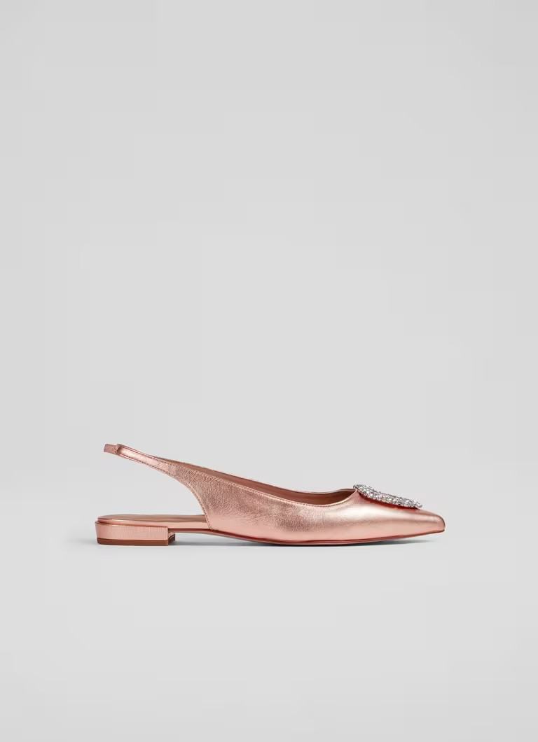 Luana Copper Leather Heart Brooch Slingback Flats | L.K. Bennett (UK)