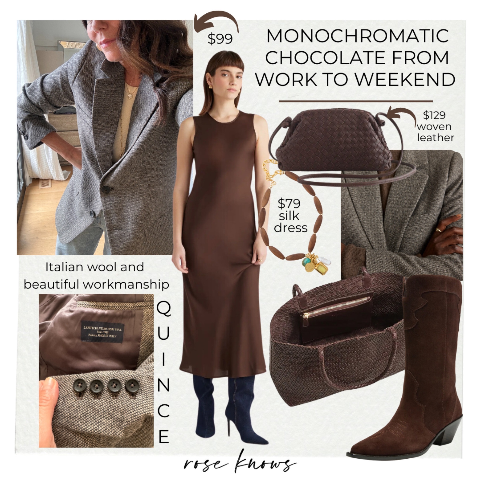 Chocolate brown is trending! Love my new Italian blazer under$100 and now i want the silk slip dress to wear with it! 
Monochromatic chocolate is so yummy! 
Wear to work 

#LTKFindsUnder100 #LTKWorkwear #LTKItBag