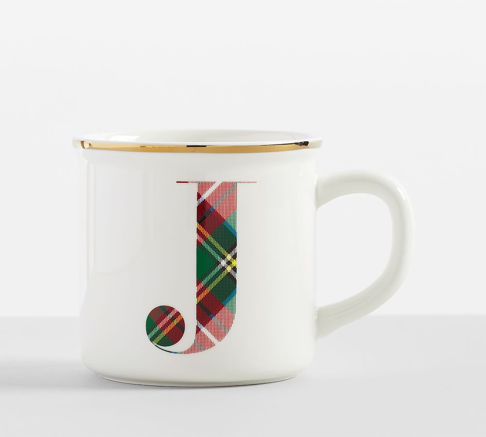 Stewart Plaid Alphabet Stoneware Mug | Pottery Barn (US)