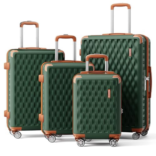 Melalenia Luggage Sets 4 Piece Hard Shell Carry on Suitcase with Spinner Wheels and TSA Lock, Lightweight Travel Duffel Bag for Women, Men, Green Brown | Amazon (US)