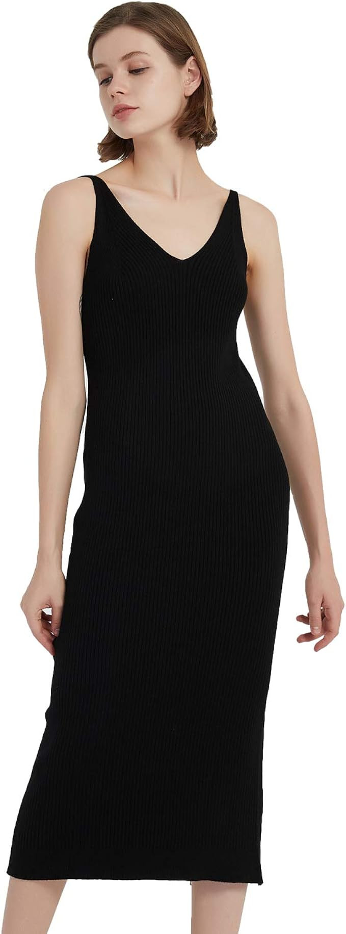 RZIV Women's Sleeveless Sweater Dress Knit Slim V Neck Bodycon Midi Stretchable Elasticity Slim F... | Amazon (US)