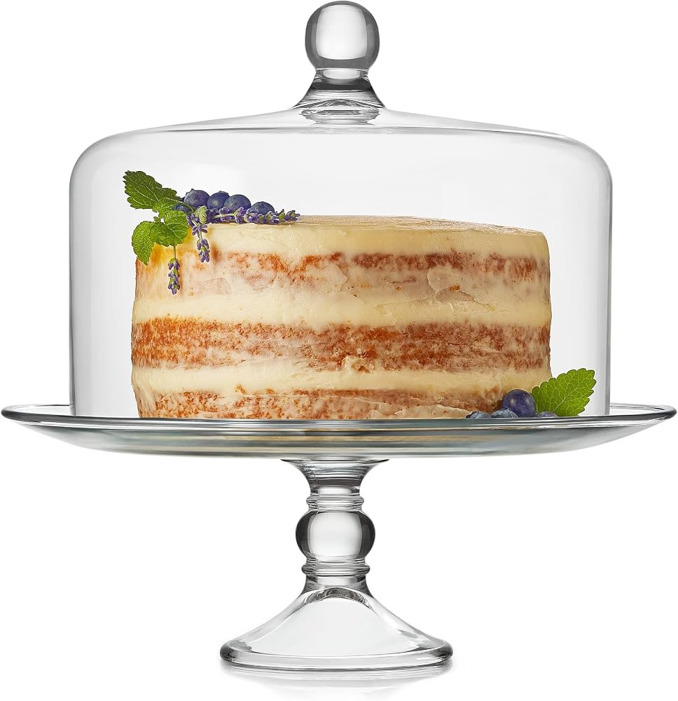 Libbey Selene Glass Cake Stand with Dome Lid, Elegant Curved Footed Glass Cake Holder, Covered Ca... | Amazon (US)
