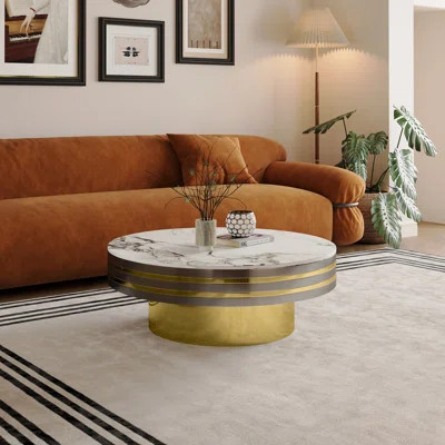 35" Round Coffee Table with Sintered Stone Top & Metal Ring Base - Modern Luxury Design | Wayfair North America