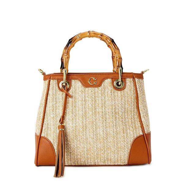 C. Wonder Women’s Adult Skye Satchel Bag with Bamboo-Look Handle Cognac - Walmart.com | Walmart (US)