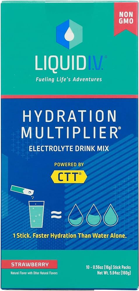 Liquid I.V. Strawberry Flavored Hydration Multiplier Electrolyte Drink Mix, 10 Counts, Non GMO, 5... | Amazon (US)