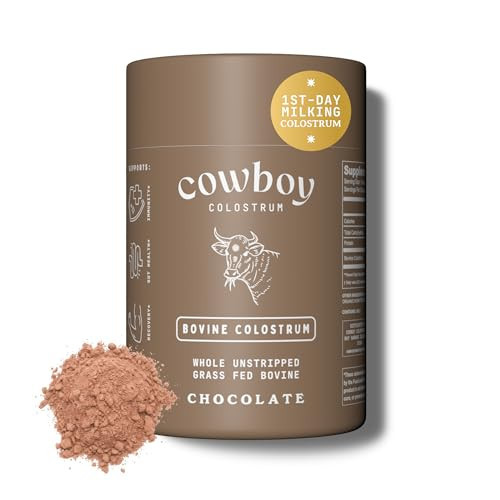COWBOY COLOSTRUM Powder - Bovine Colostrum Powder for Women & Men - First Day Milking Whole Colostrum - Grass Fed Colostrum Supplement for Gut Health, Immunity, Skin & Hair (Chocolate, 40 Servings) | Amazon (US)