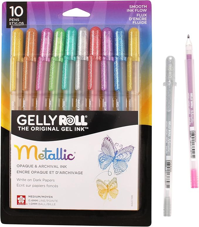 SAKURA Gelly Roll Metallic Gel Pens - Pens for Scrapbook, Journals, or Drawing - Colored Metallic... | Amazon (US)