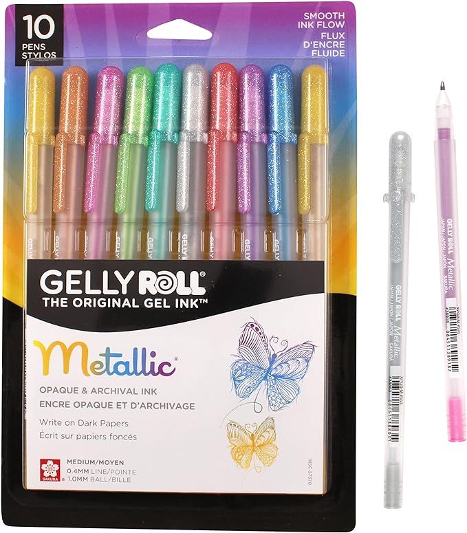 SAKURA Gelly Roll Metallic Gel Pens - Pens for Scrapbook, Journals, or Drawing - Colored Metallic... | Amazon (US)