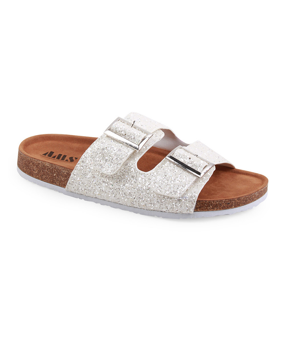 American Mettle Women's Sandals WHITE - White Glitter Lion Slide - Women | Zulily