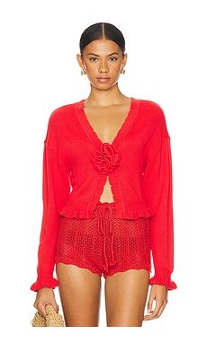 Tularosa Jovien Rosette Cardigan in Red from Revolve.com | Revolve Clothing (Global)