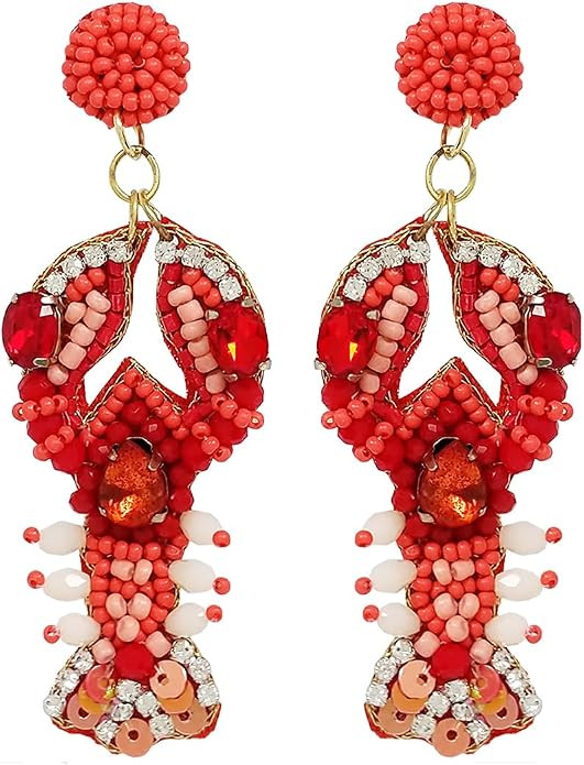 Rosemarie & Jubalee Women's Unique Decorative Mardi Gras Seed Bead Lobster Hypoallergenic Post Ba... | Amazon (US)