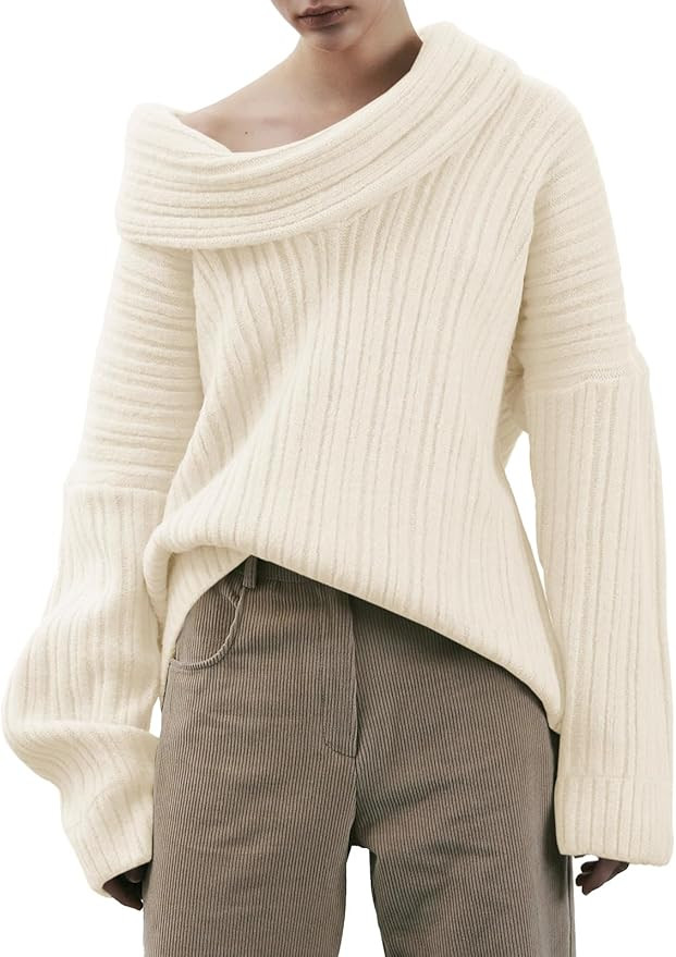 Saodimallsu Womens Off The Shoulder Sweater Top Oversized 2024 Fall Batwing Boat Neck Knit Sexy C... | Amazon (US)