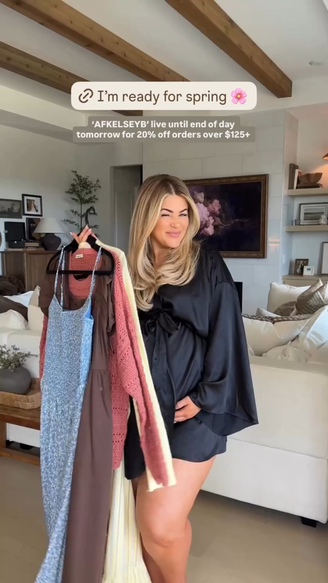 ‘AFKELSEYB’ live until end of day tomorrow for 20% off orders over $125+🤎 I got a large in all dresses