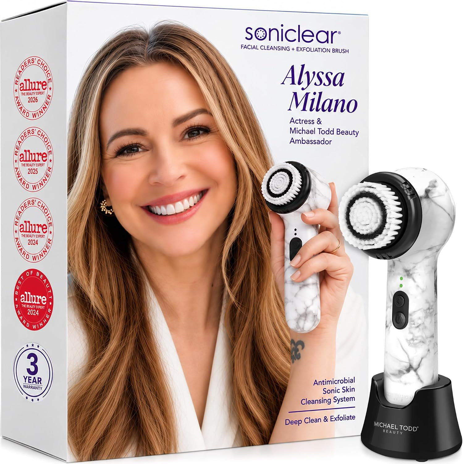 Michael Todd Beauty Soniclear Allure 2026 Readers Choice Winner Sonic (no Rotating) Facial Cleansing + Exfoliation Brush for Men/Women, Antimicrobial Protected Bristles, 4 speeds, Serum Infusion Head | Amazon (CA)