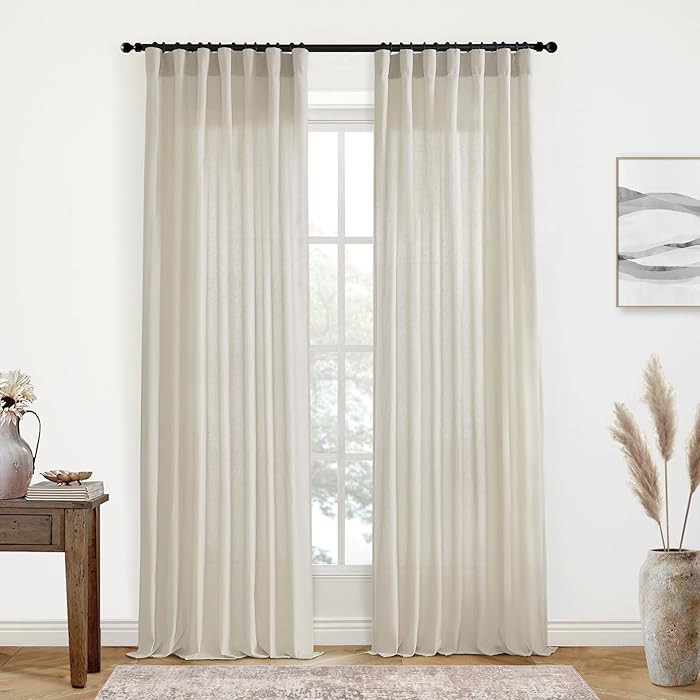 Rod Pocket Curtains for Traverse Rod with Hooks or Tap Tie Top with Clip Rings,Linen Back Tab Boh... | Amazon (US)