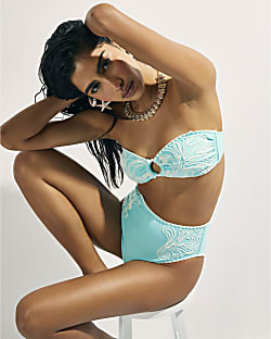 Blue Cornelli Print Bandeau Bikini Top | River Island UK & IE