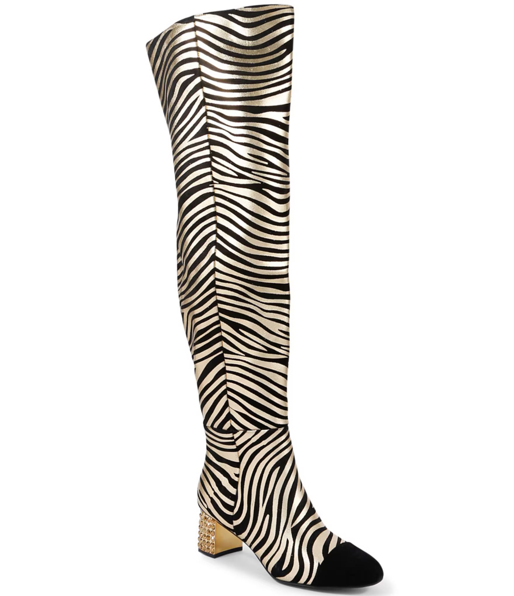 Mayfair 55 Metallic Zebra Print Rhinestone Heel Over-the-Knee Boots | Dillard's