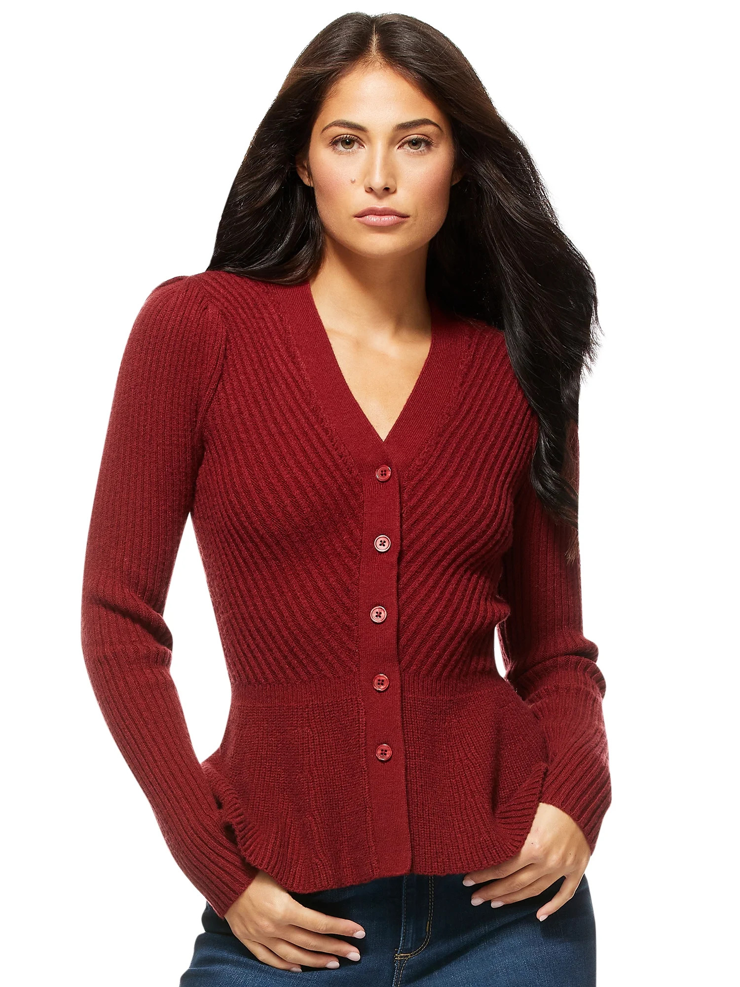Sofia Jeans by Sofia Vergara Women’s V-Neck Peplum Button Front Sweater | Walmart (US)